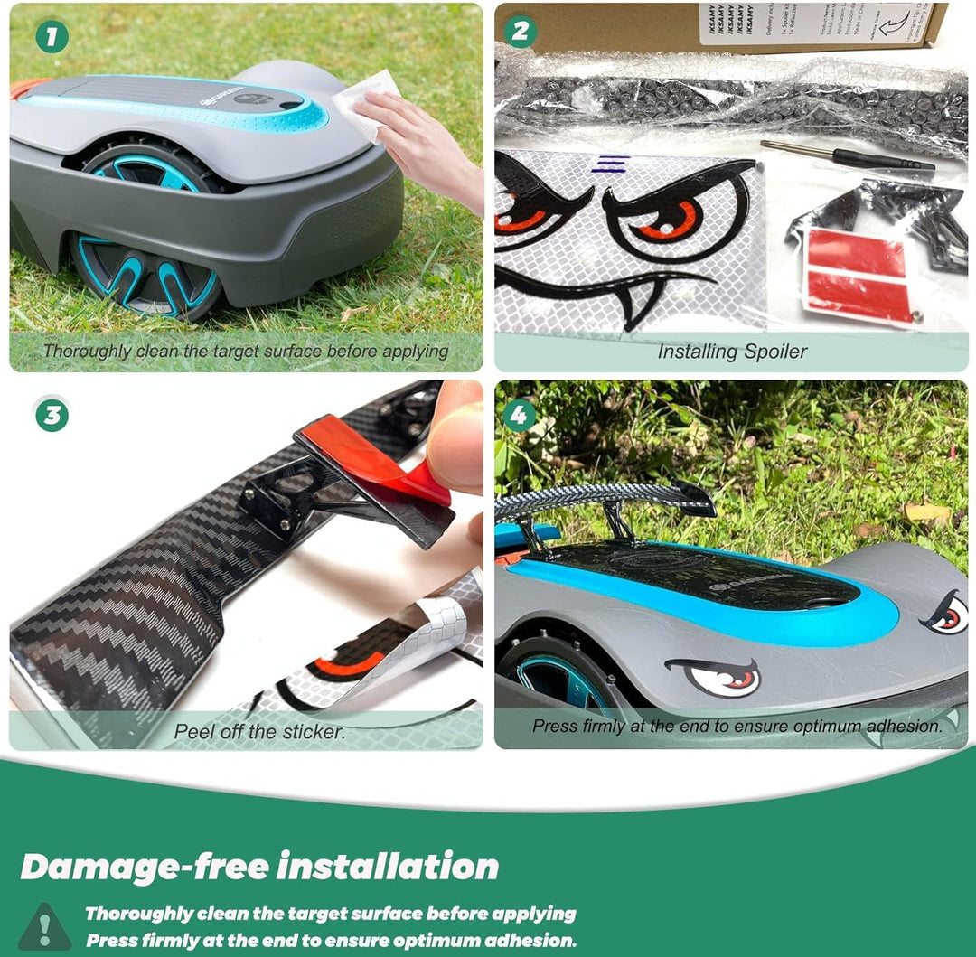 IKSAMY Mähroboter Deko, Worx Tuning - Aufkleber Mähroboter I Mähroboter Spoiler I Heckflosse für Wor