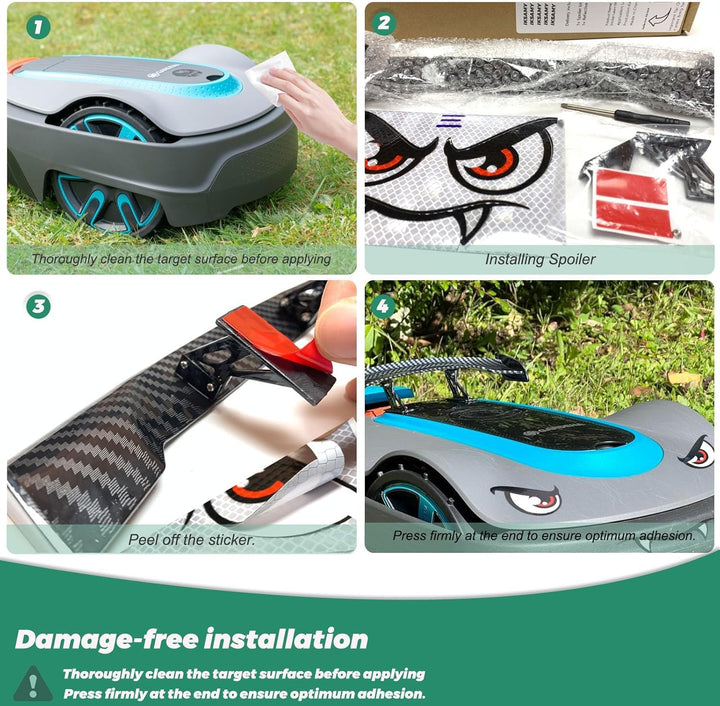 IKSAMY Mähroboter Deko, Worx Tuning - Aufkleber Mähroboter I Mähroboter Spoiler I Heckflosse für Wor