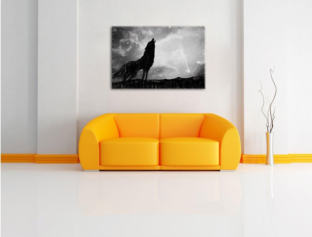 Pixxprint Wolf Heulen als Leinwandbild/Grösse: 100x70 cm/Wandbild/Kunstdruck/fertig bespannt, 100x70