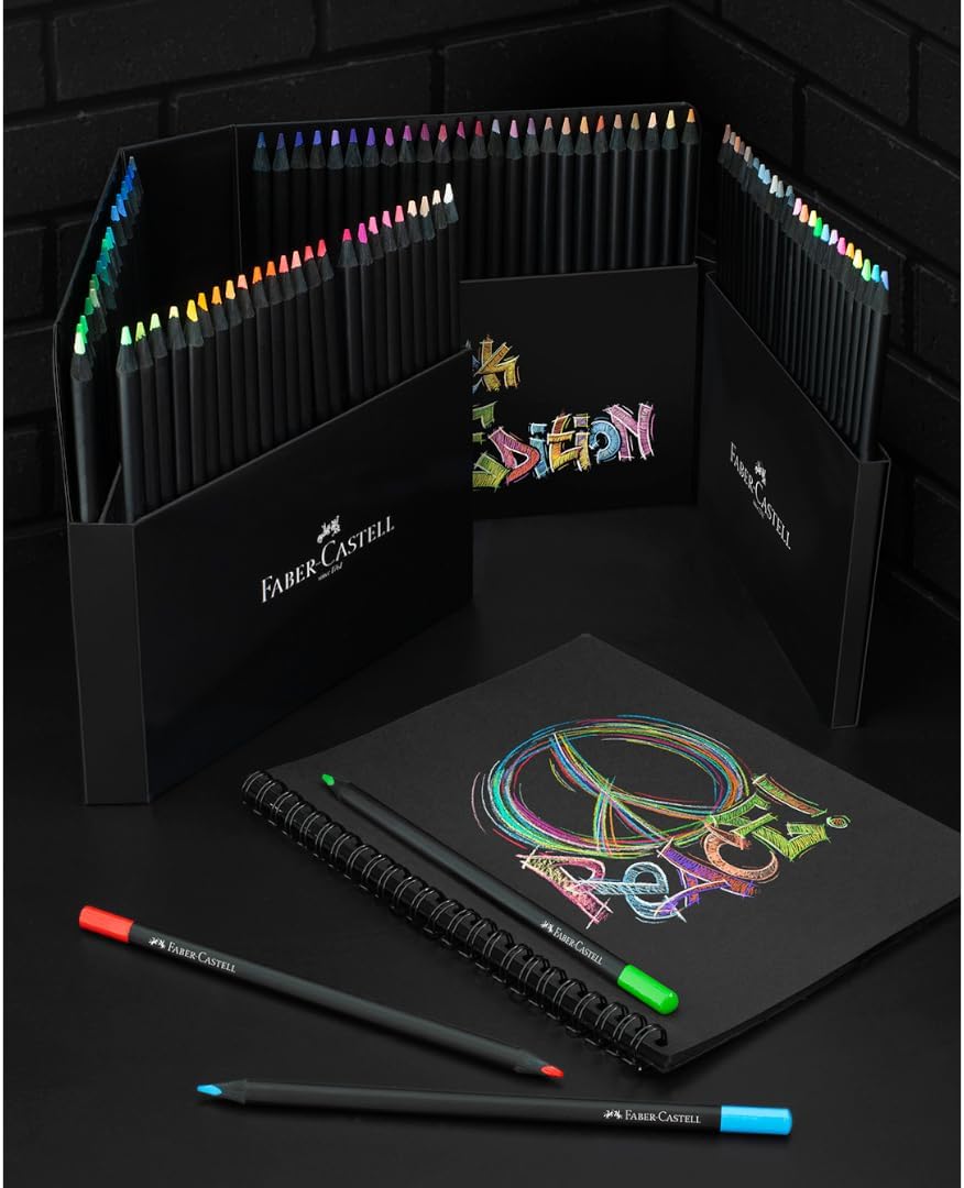 Faber-Castell 116411 - Buntstifte Black Edition, 100er Kartonetui, bruchsicher, für Kinder und Erwac