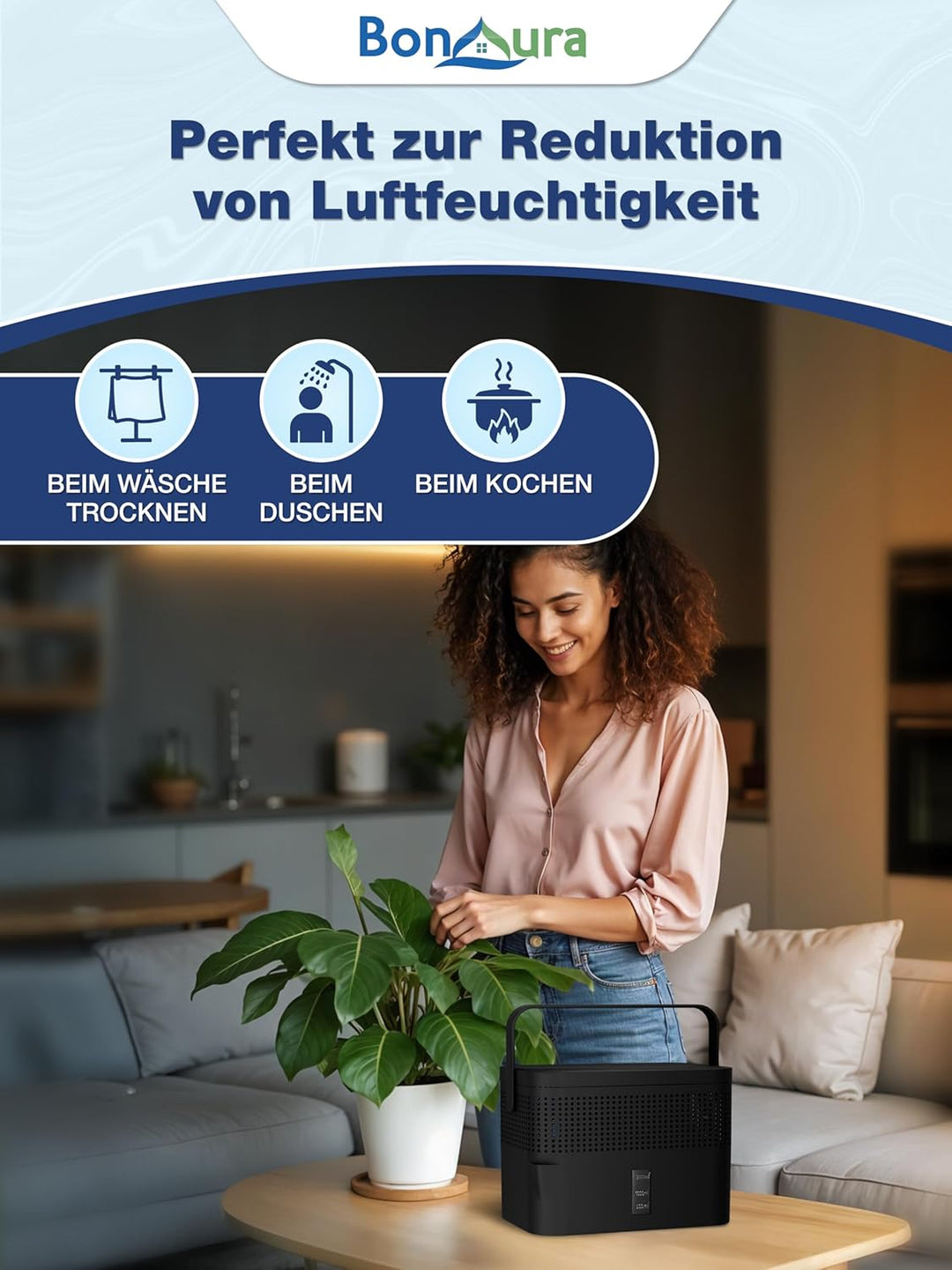 BonAura® AirOne Max Luftentfeuchter ohne Strom bis 33m² I 360° Belüftung I Raumentfeuchter mit Ausgi