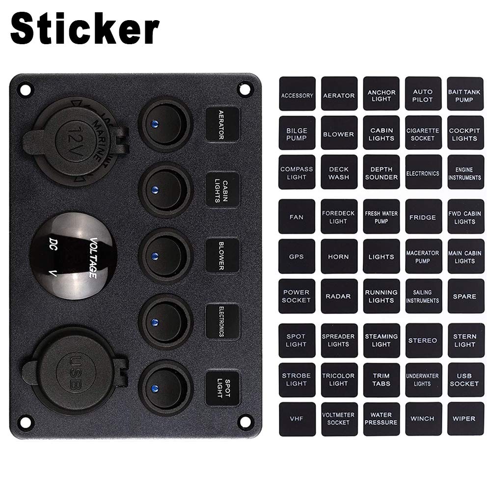 Thlevel 12V/24V Schalter Panel 5 Gang Kippschalter Panel mit 5V 4.2A Dual USB Ladegerät, wasserdicht