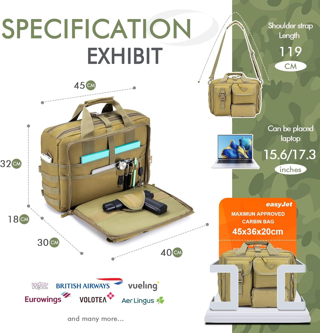 BAGZY Multifunktional Taktische Tasche Arbeitstasche Herren Militär Umhängetasche 14/15,6/19 Zoll La