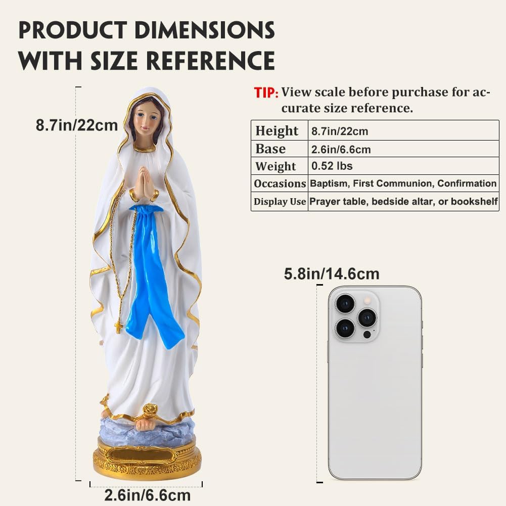 QIANLING 22cm Jungfrau Maria Statue, Religiöses Geschenk Gesegnete Mutter Jungfrau Maria Figur, Harz