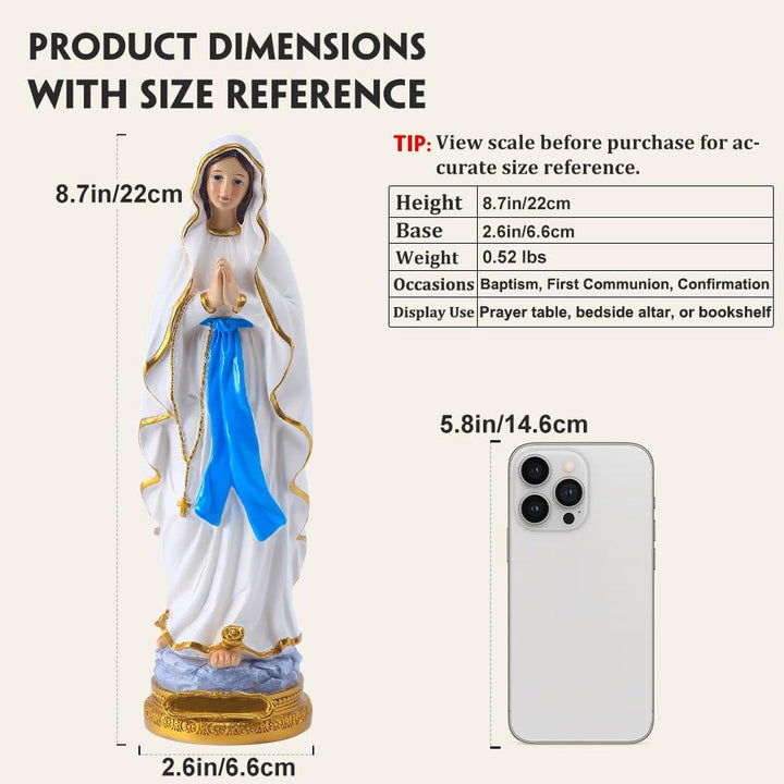 QIANLING 22cm Jungfrau Maria Statue, Religiöses Geschenk Gesegnete Mutter Jungfrau Maria Figur, Harz