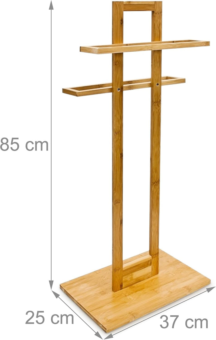 Relaxdays Handtuchständer Bambus mit 2 Handtuchstangen HBT 85 x 37 x 25 cm frei stehender Handtuchha