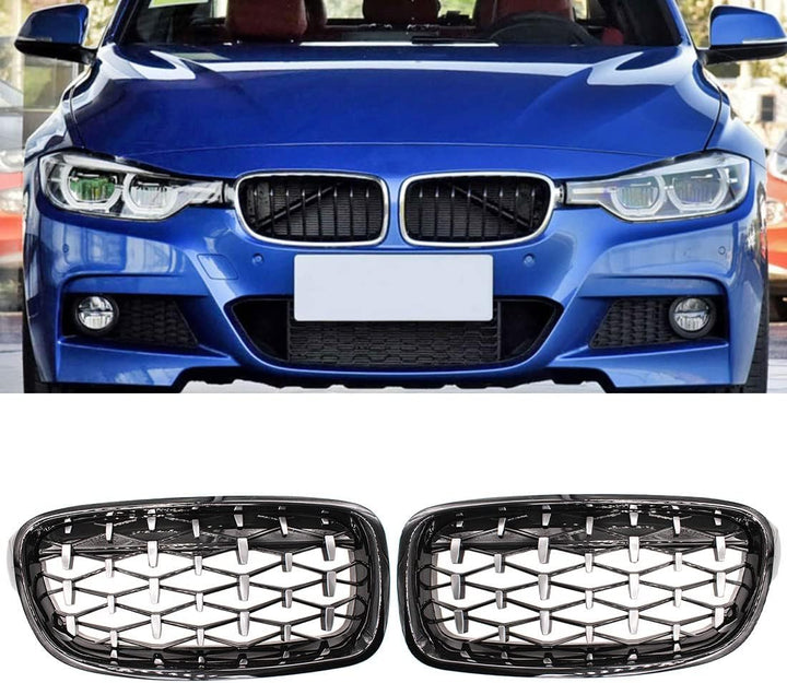 HZTWFC Schwarz Silber Auto Frontgrill Stossstangengrill Diamant Nieren Racing Grills Für BMW 3er F30