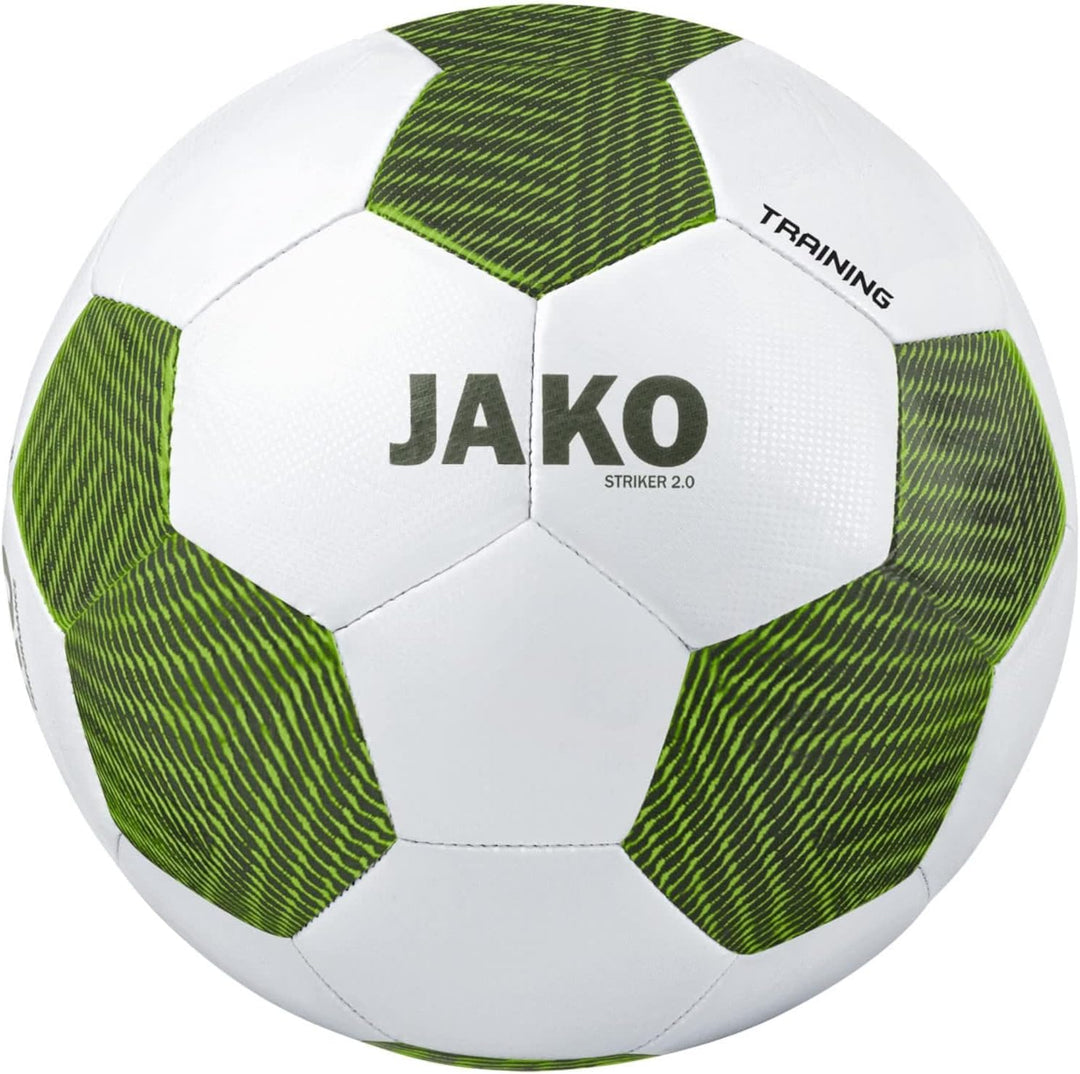 JAKO Fussbälle Trainingsball Striker 2.0, weiss/anthrazit, 5, 2353, Weiss/Khaki/Neongrün