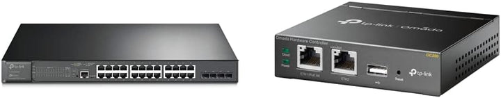 TP-Link TL-SG3428MP 28-Port Gigabit L2+ Managed Switch mit 24 PoE+ Ports, Schwarz, v2.0 & OC200 Omad