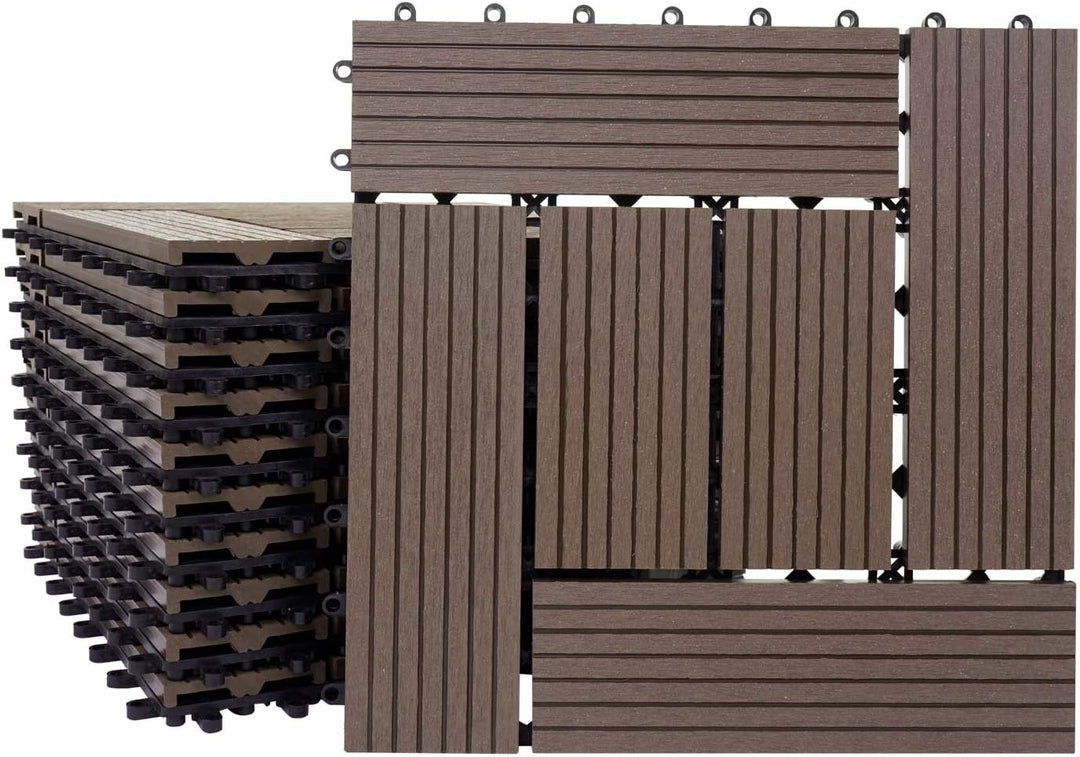 Mendler WPC Bodenfliese Rhone, Holzoptik Balkon/Terrasse, 11x je 30x30cm = 1qm versetzt - Basis Coff