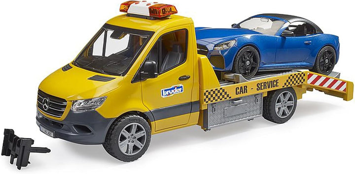 bruder 02675 - Mercedes-Benz Sprinter Autotransporter mit Licht & Sound Modul Roadster Sportwagen Ca
