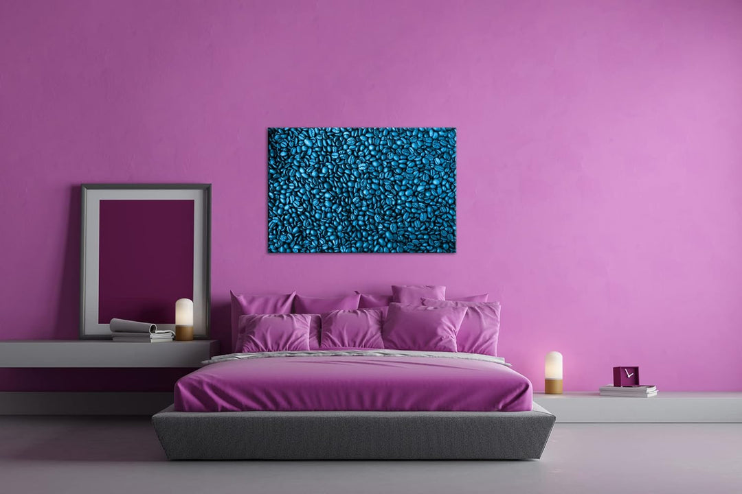 deyoli viele Kaffeebohnen Format 80x60 Effekt: Monocrome Blau als Leinwandbild, Motiv fertig gerahmt