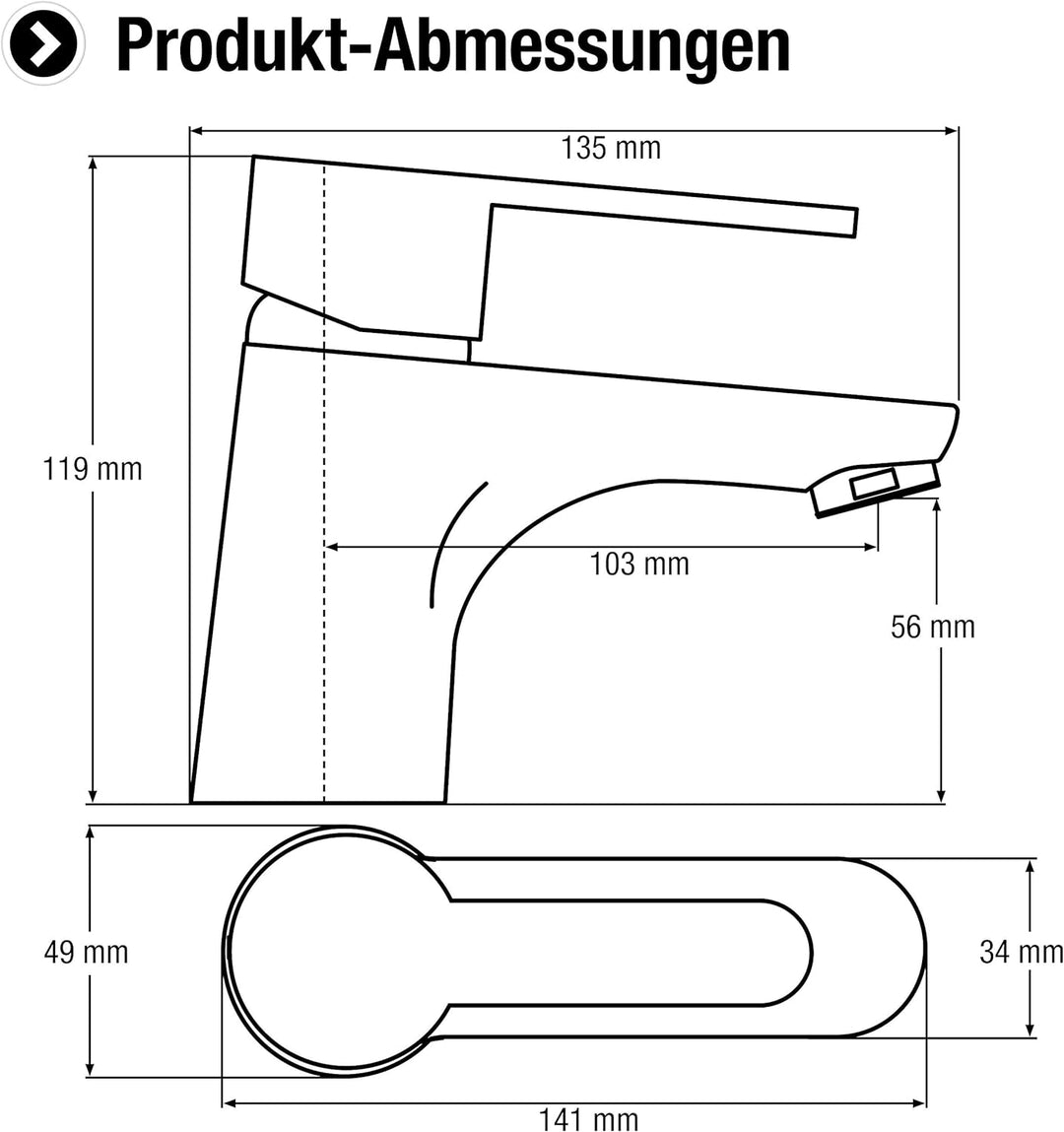Cornat Waschtisch-Einhebelarmatur "Gaia" - Verchromter Messingkörper - Normale Auslaufhöhe - Mit Abl