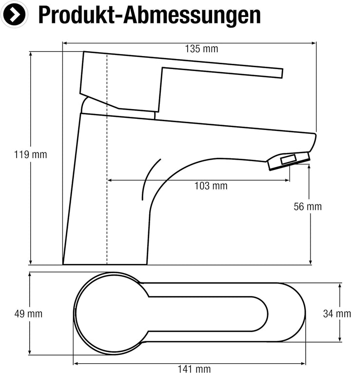 Cornat Waschtisch-Einhebelarmatur "Gaia" - Verchromter Messingkörper - Normale Auslaufhöhe - Mit Abl