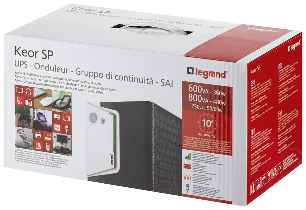 LEGRAND, USV-Anlage Keor SP mit 800 VA/480 W - 4x IEC-Steckdosen - 1x Batterie 12V/9Ah, AVR, LED-Mon