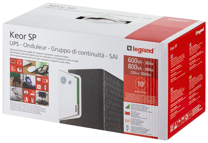 LEGRAND, USV-Anlage Keor SP mit 800 VA/480 W - 4x IEC-Steckdosen - 1x Batterie 12V/9Ah, AVR, LED-Mon
