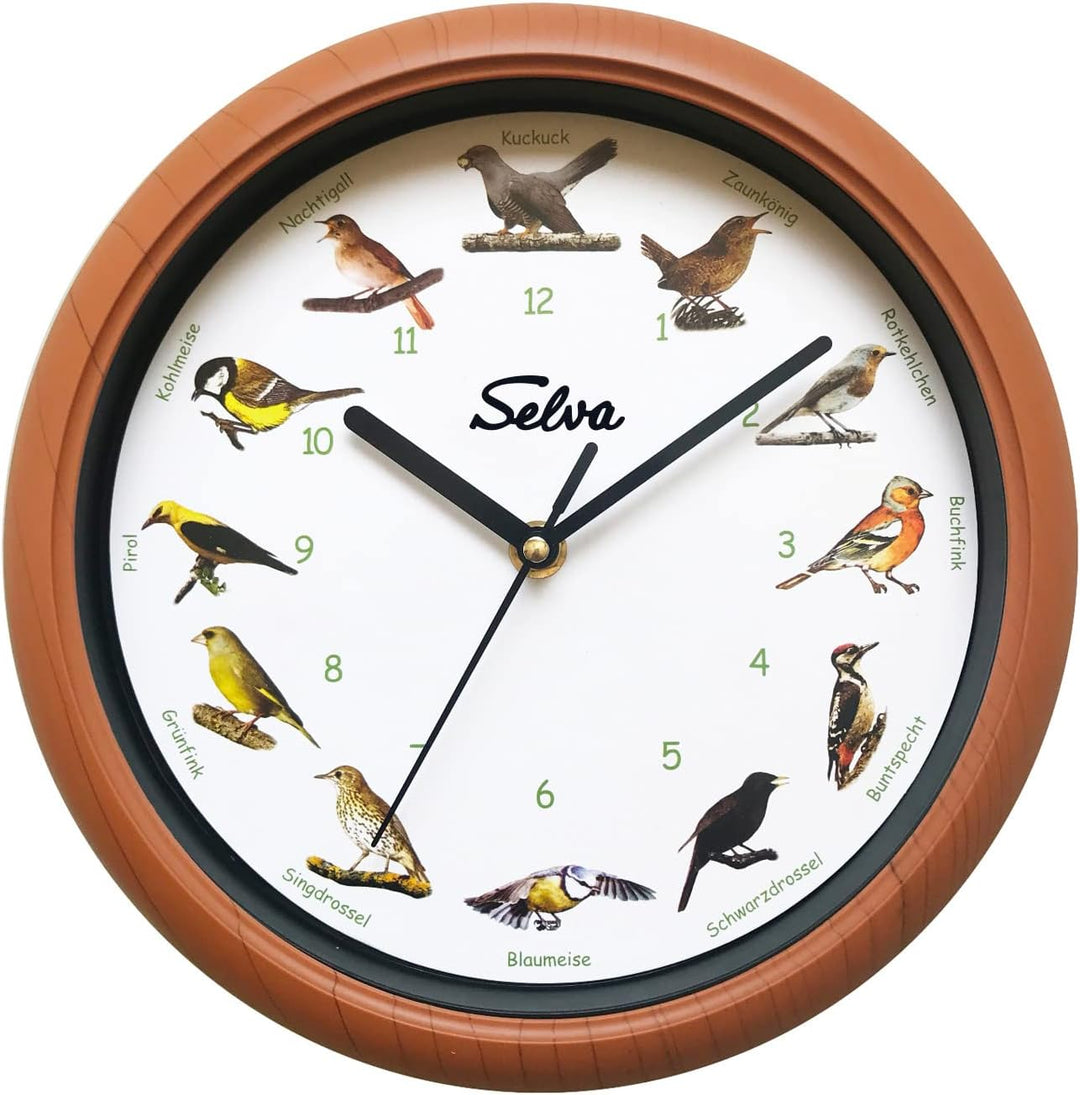 SELVA Tieruhr, Wanduhr, mit Tierlauten zu jeder Stunde und farbenfrohe Illustrationen, Gehäuse aus K