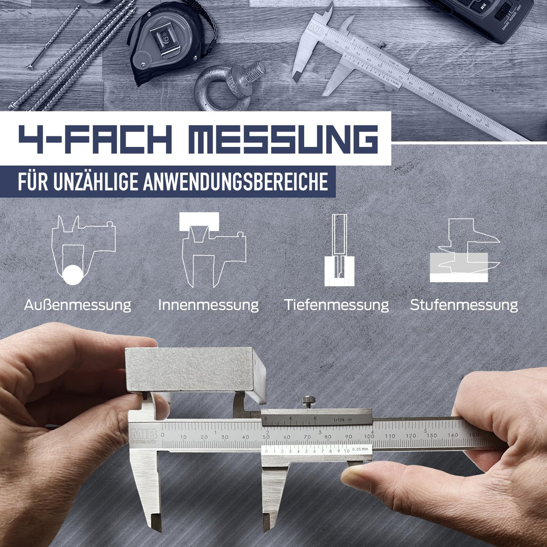 MIB Messschieber mit Feststellschraube DIN 862 300mm | Schieblehre rostfreier Stahl | Analog Messsch