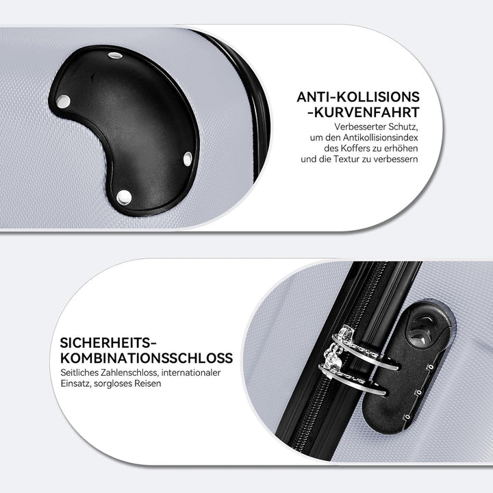 BEIBYE- Hartschalenkoffer Koffer Trolley Rollkoffer Reisekoffer Zahlenschloss 4 Zwilings-Rollen (Sil