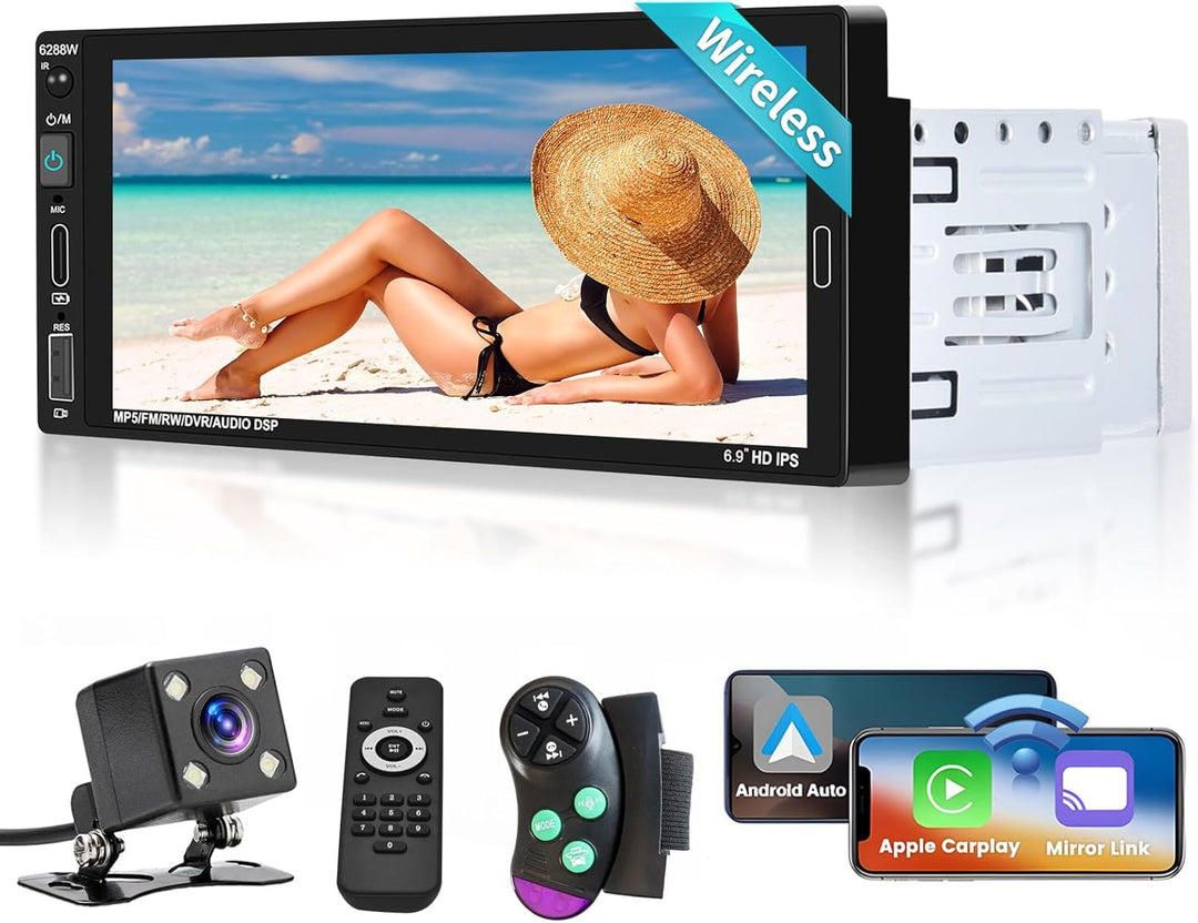 1 Din Wireless Carplay Android Auto Autoradio 6,9 Zoll Touchscreen Radio Bildschirm Bluetooth Freisp