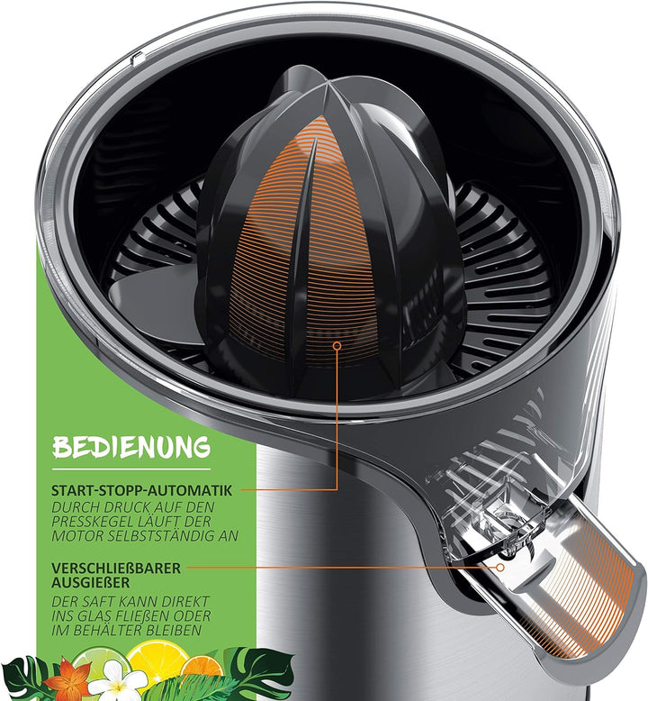 Arendo - Edelstahl Zitruspresse elektrisch - 100 Watt - Zitronenpresse Orangenpresse Limettenpresse