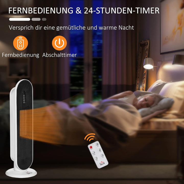 HOMCOM Heizgerät Heizlüfter 2000W Elektroheizer Keramik Heizturm mit Fernbedienung 24-Stunden-Timer