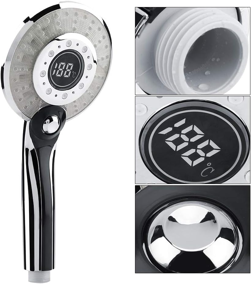 LED Duschkopf Bad Hand 3 Farben Temperaturkontrolle Farbwechsel Handbrause mit Digital Temperaturanz