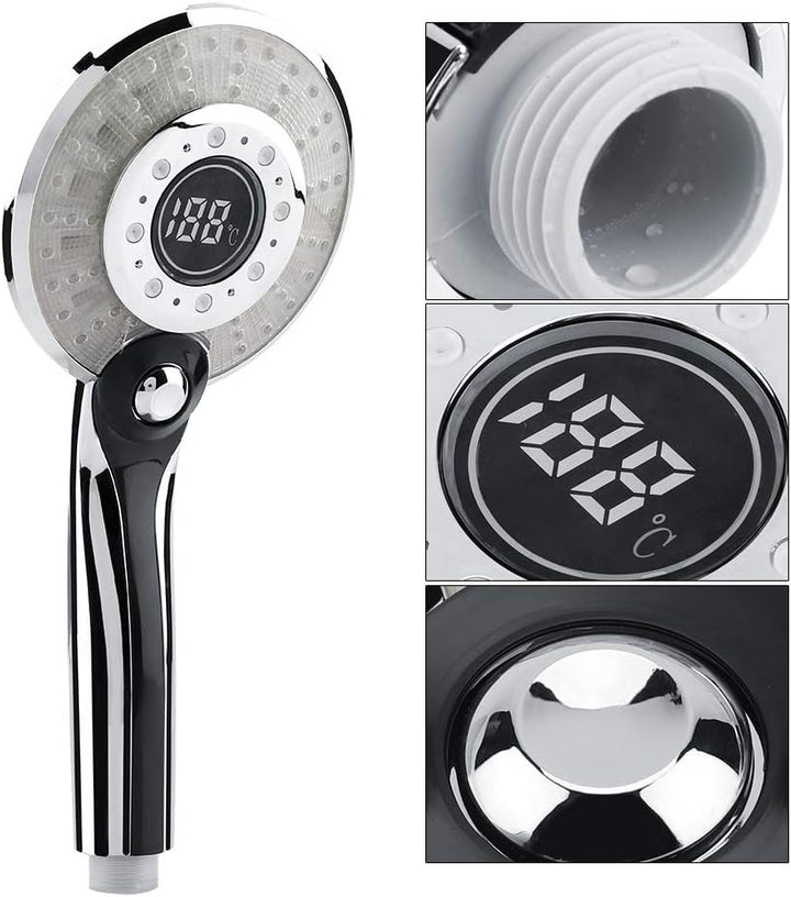 LED Duschkopf Bad Hand 3 Farben Temperaturkontrolle Farbwechsel Handbrause mit Digital Temperaturanz