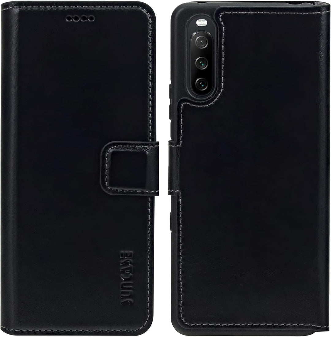 Suncase Book-Style Hülle kompatibel mit Sony Xperia 10 III 3 (2021) Leder Tasche (Slim-Fit) Lederhül