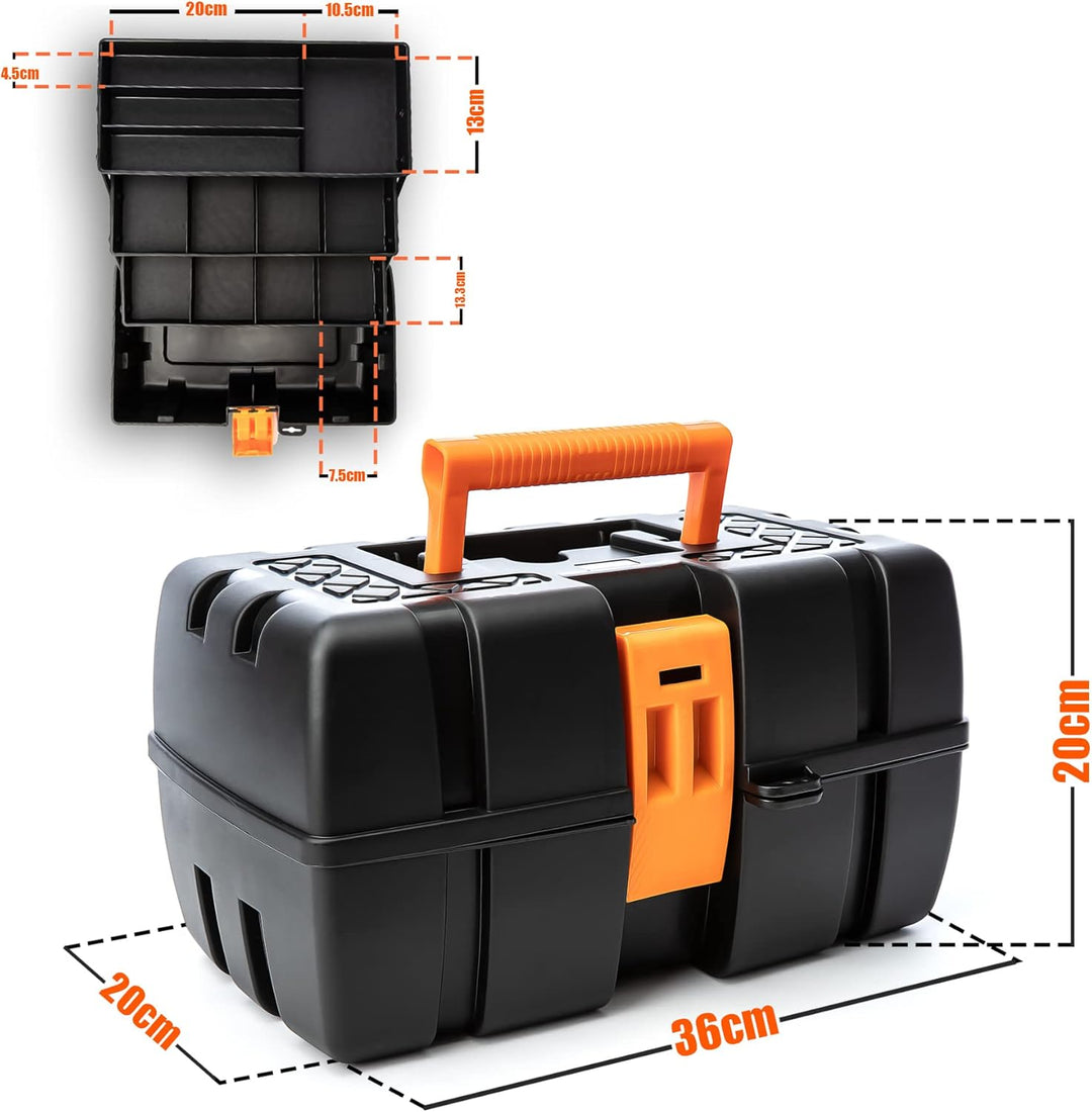 BigDean Werkzeugkiste gross mit 3 Laden - Werkzeugkoffer leer - 36x20x20 cm aus schlagfestem Kunstst