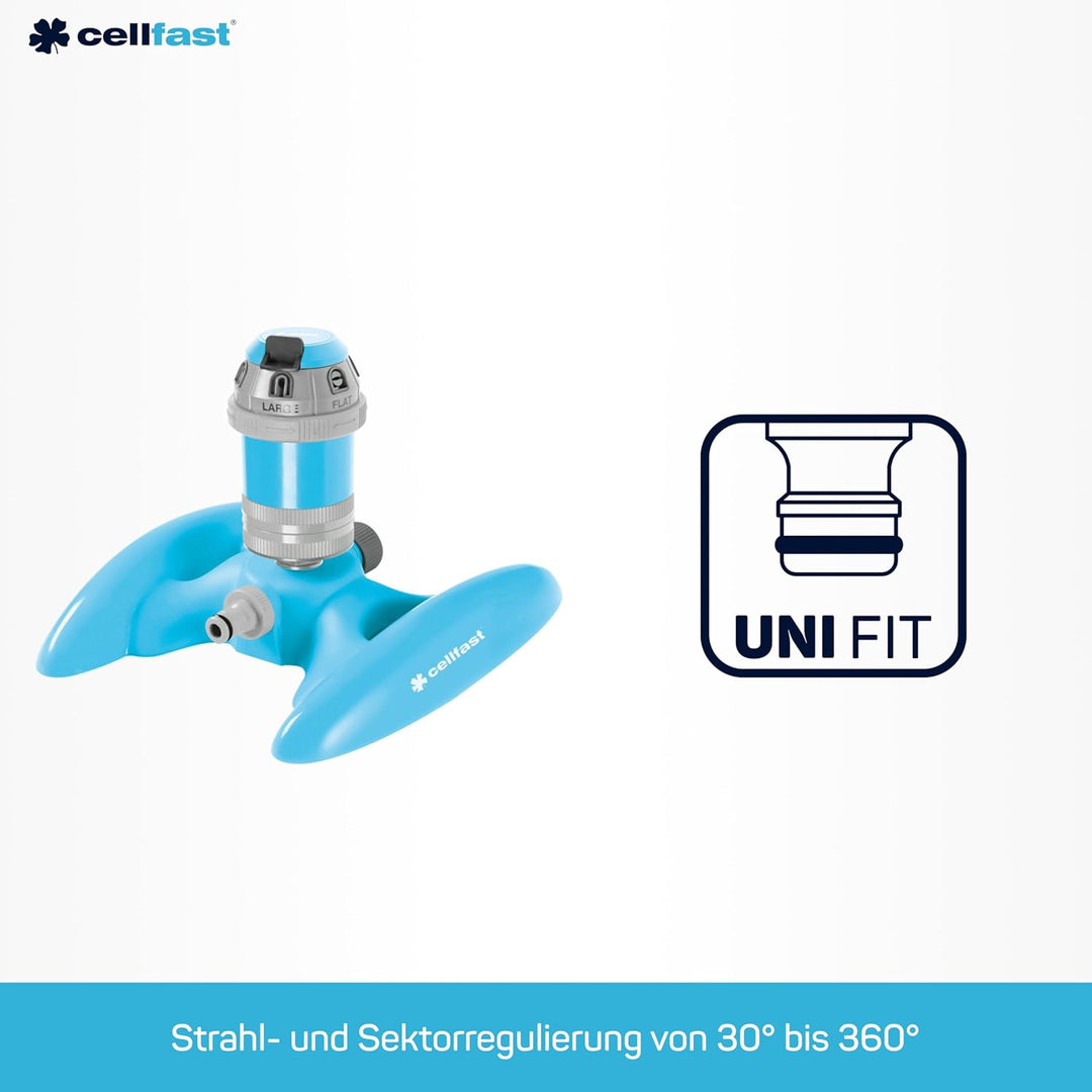 Cellfast Sektorenregner Power тт IDEAL™, 6-Funktion-Regner auf Ständer, Bewässerungsfläche beträgt 3
