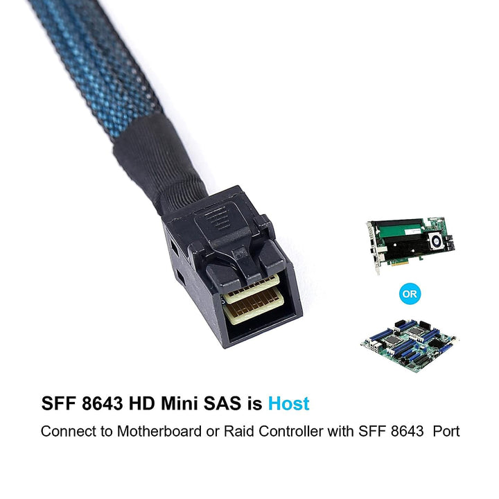 Bolwins P56S Mini SAS SFF-8643 auf 4x SATA 7pin Splitter Kabel – 1m Internes Datenkabel für Festplat