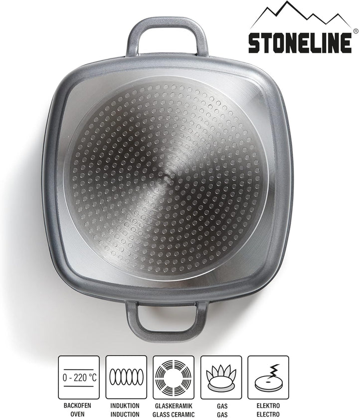Stoneline Eckpfanne, 24x24 cm, mit Aroma Glasdeckel, Induktion, Aluminium, antihaft beschichtet mit