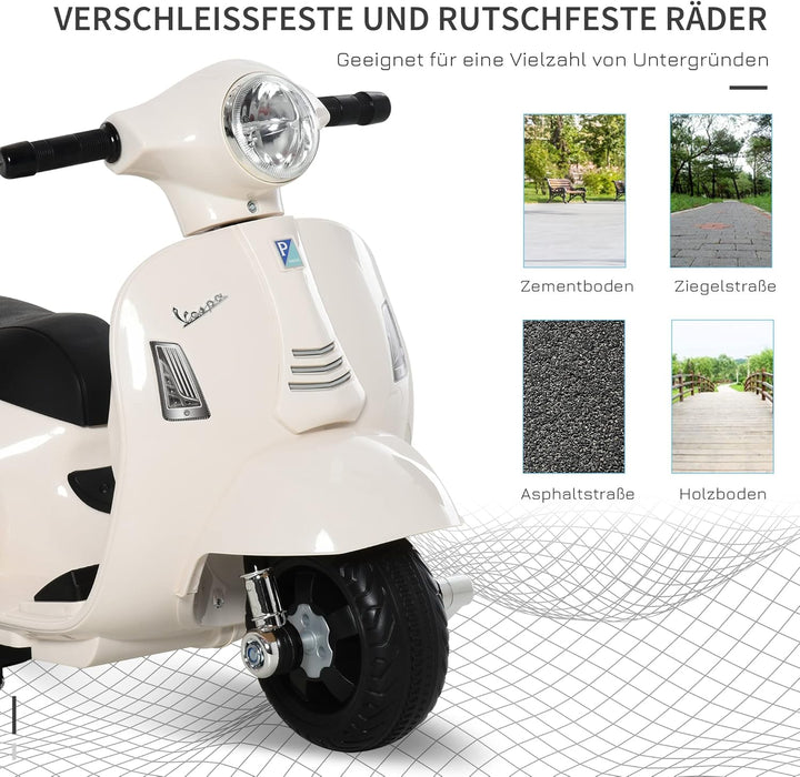 HOMCOM Vespa Elektromotorrad Kindermotorrad Elektrofahrzeug 18-36 Monate 3 km/h LED-Licht Sound PP-K