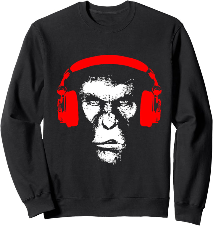 Elegantes Affenkopf T-Shirt mit Kopfhörer Dj Musik Shirt Sweatshirt