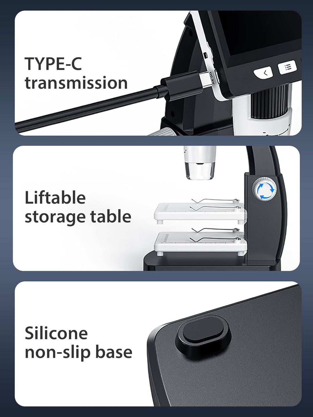 Mikroskop, LCD Digital Mikroskop 1000X 4,3-Zoll USB Mikroskop mit 8 einstellbaren LED Licht, PC-Ansi