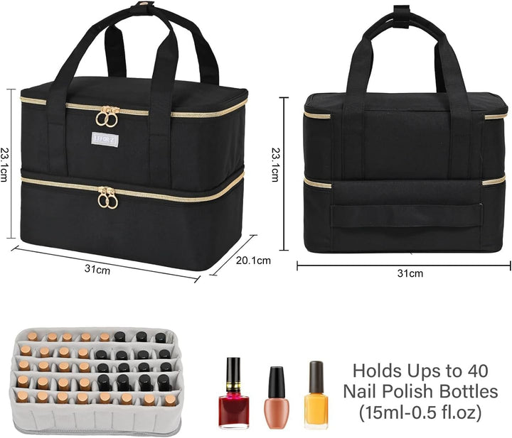 Nagellack Aufbewahrung Tasche,Doppelschichtige Nagellack Organizer für 40 Flaschen(15ml-0.5 FL.oz) u