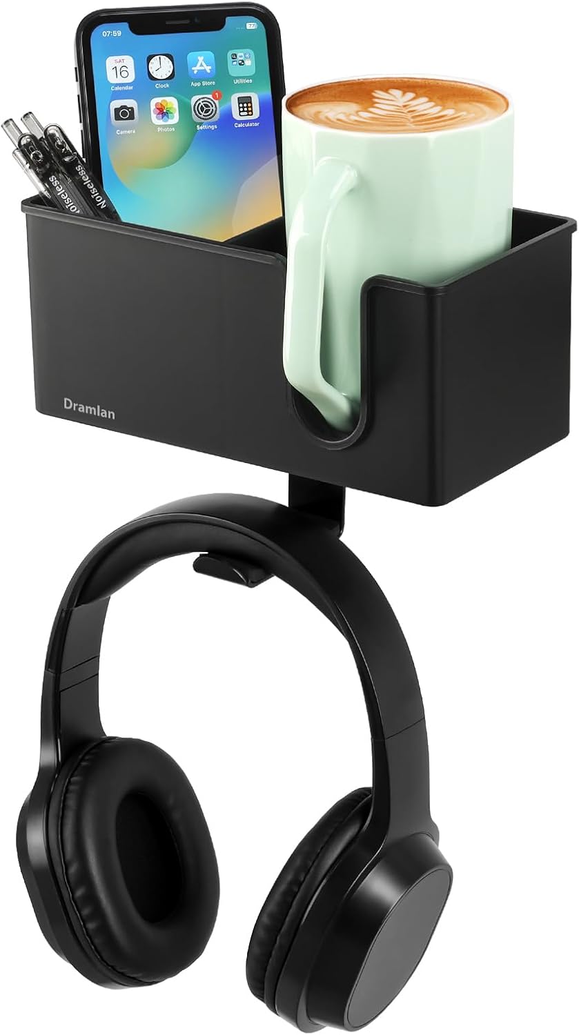 SchreibtischOrganizer mit Kopfhörer-Aufhänger, Schreibtisch-Getränkehalter für Schreibtisch-Aufbewah
