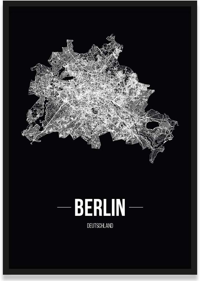 JUNIWORDS Stadtposter, Berlin, Wähle eine Grösse, 40 x 60 cm, Poster mit Rahmen, Schrift B, Schwarz