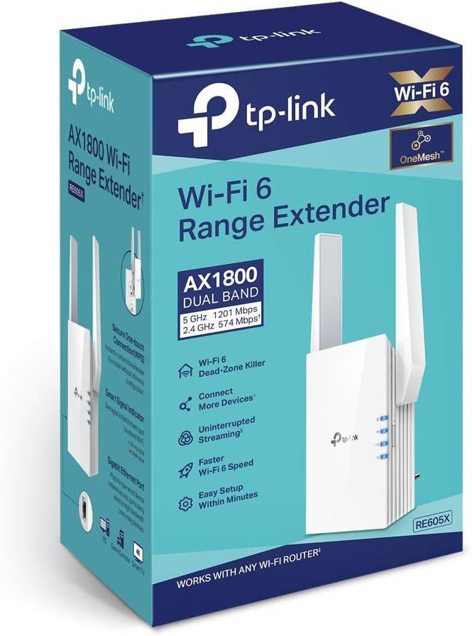 TP-Link Repeater RE605X - AX1800 Wi-Fi 6 Range Extender, Black