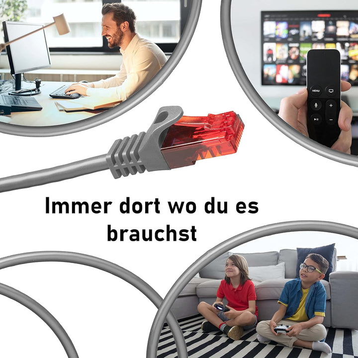 BIGtec - 10 Stück - 30m Gigabit Netzwerkkabel Patchkabel Ethernet LAN DSL Patch Kabel grau (2X RJ-45