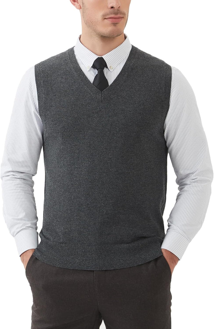 Kallspin Herren Pullunder-Strickweste aus Wollmischung V Hals Ärmellos M Grau, M Grau