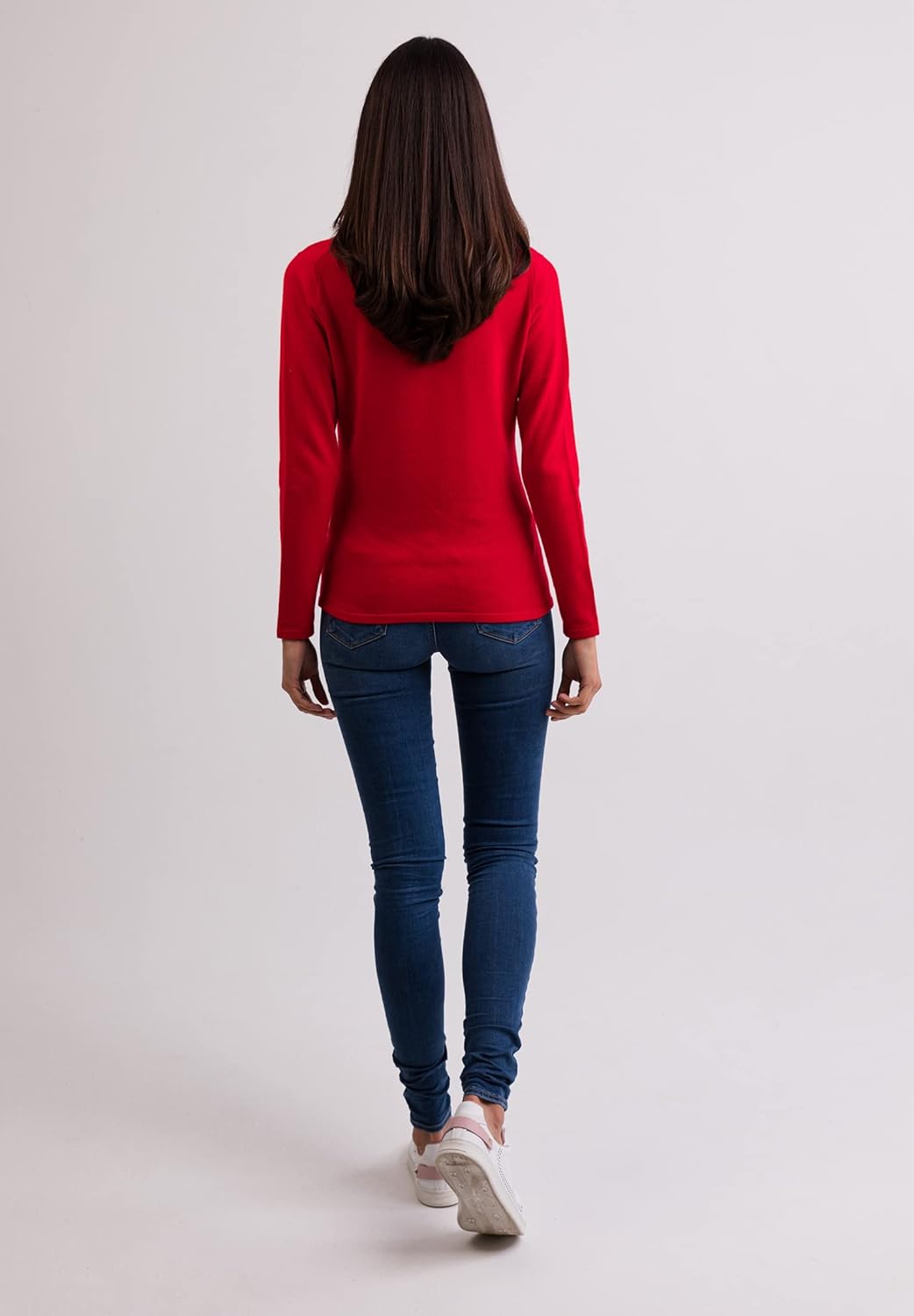 CASH-MERE.CH 100% Kaschmir Damen Pullover | Sweater Rundhalsausschnitt 2-fädig XS Rot, XS Rot