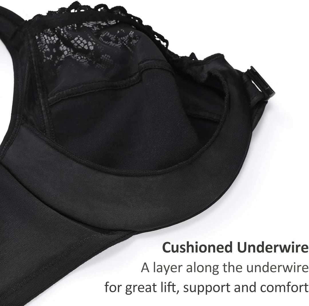 DELIMIRA Damen BH mit Vorderverschluss Bügel Spitzen BHS Grosse Brüste Soft Vollschalen Ungefüttert