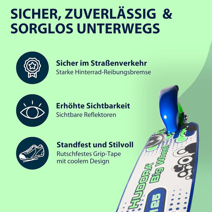 HUDORA BigWheel 125 Scooter - Sicherer & hochwertiger Aluminium-Roller für Kinder - Höhenverstellbar