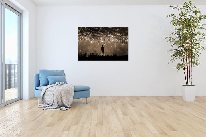 deyoli Neon Stadt bei Nacht Format: 80x60 Effekt: Sepia als Leinwandbild, Motiv fertig gerahmt auf E