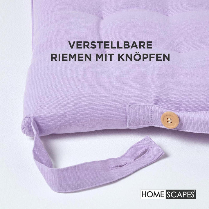 Homescapes 4er Set Stuhlkissen 40 x 40 cm, helles violett, Sitzkissen mit Bändern und Knopfverschlus