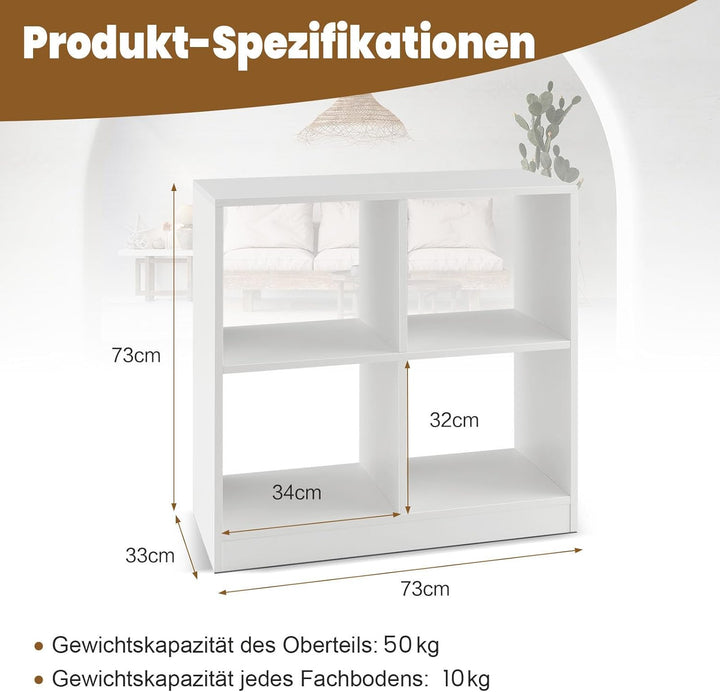 COSTWAY Bücherregal mit 4 Fächern, Würfelregal weiss, Standregal, Aufbewahrungsregal, Regal für Schl