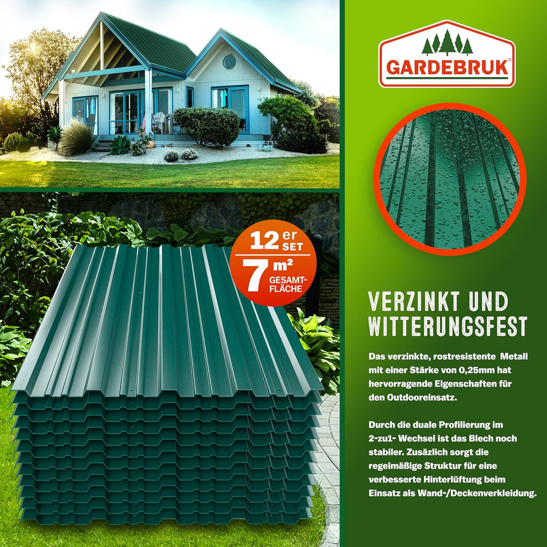 DEUBA® 12x Trapezblech 129cm x 46cm = 7m² verzinkt Profilblech Dachblech Wellblech Dachplatten Gerät