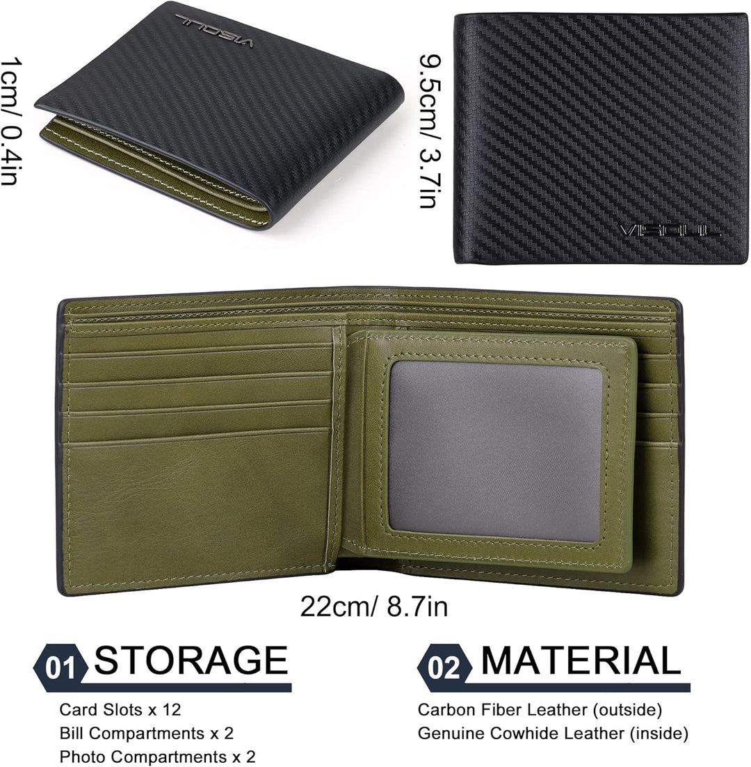 VISOUL Leder Geldbörse Herren mit ID-Fenster & RFID Schutz I Echtleder Geldbeutel für Männer I Porte